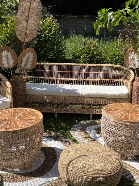 location décoration événement coin lounge rotin